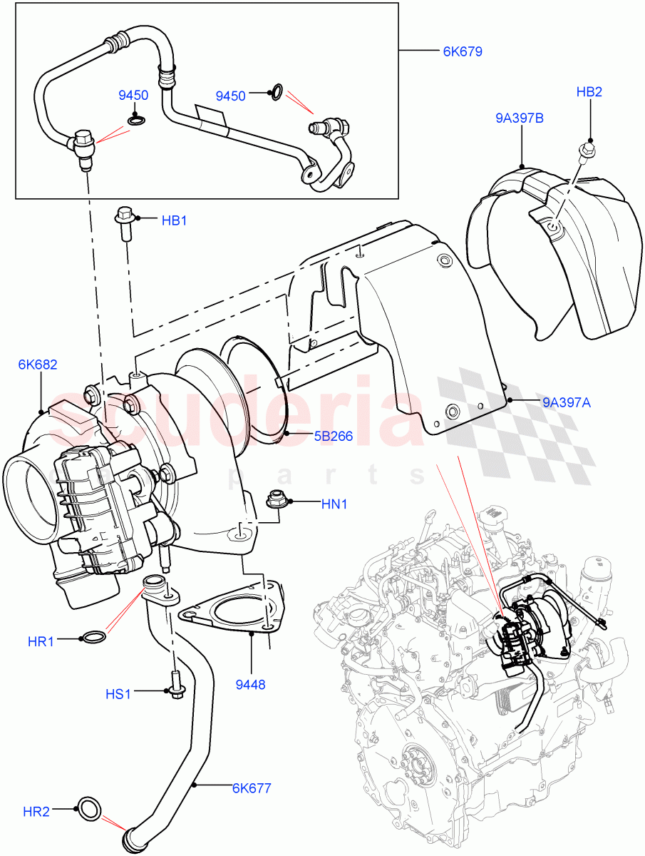 Turbocharger (2.0L AJ20D4 Diesel Mid PTA, Halewood (UK), 2.0L AJ20D4 Diesel LF PTA) of Land Rover Land Rover Range Rover Evoque (2019+) [2.0 Turbo Diesel]
