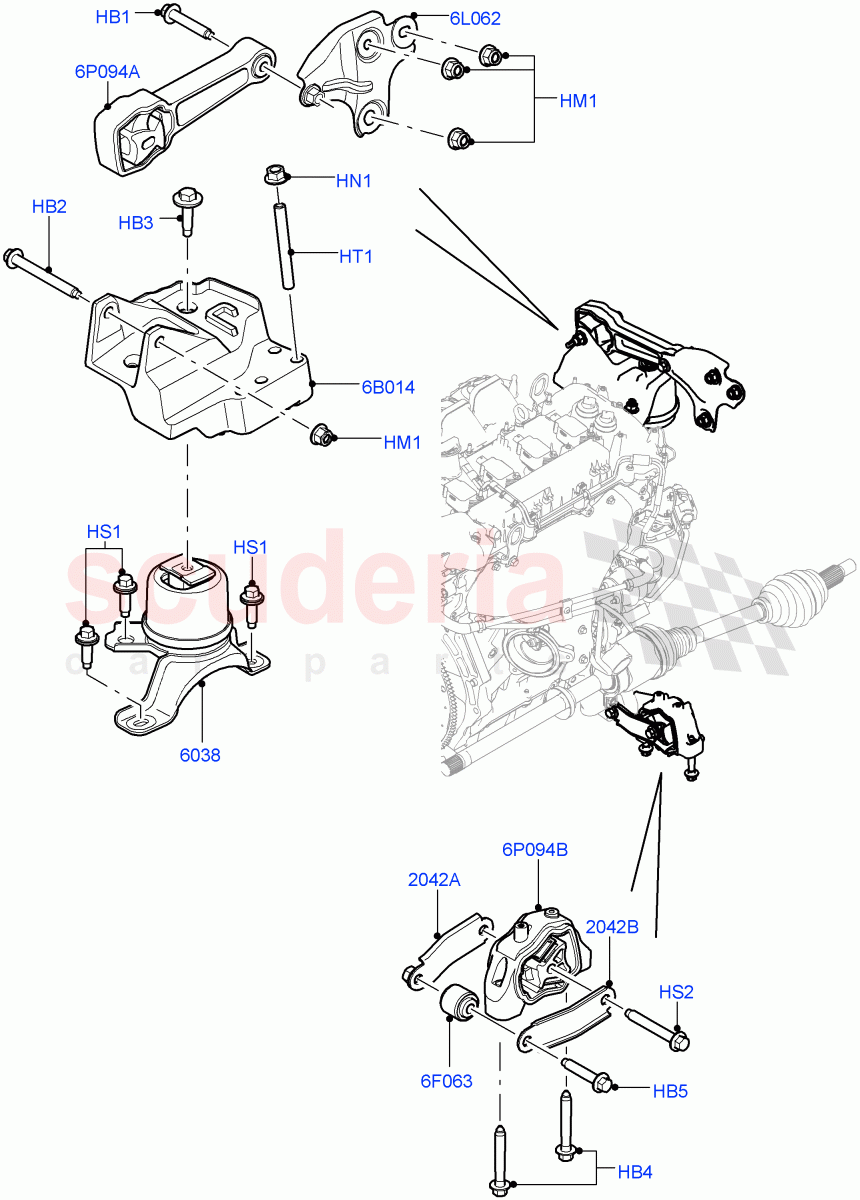 Engine Mounting (2.0L 16V TIVCT T/C Gen2 Petrol, Halewood (UK), 2.0L 16V TIVCT T/C 240PS Petrol) of Land Rover Land Rover Discovery Sport (2015+) [2.0 Turbo Petrol GTDI]