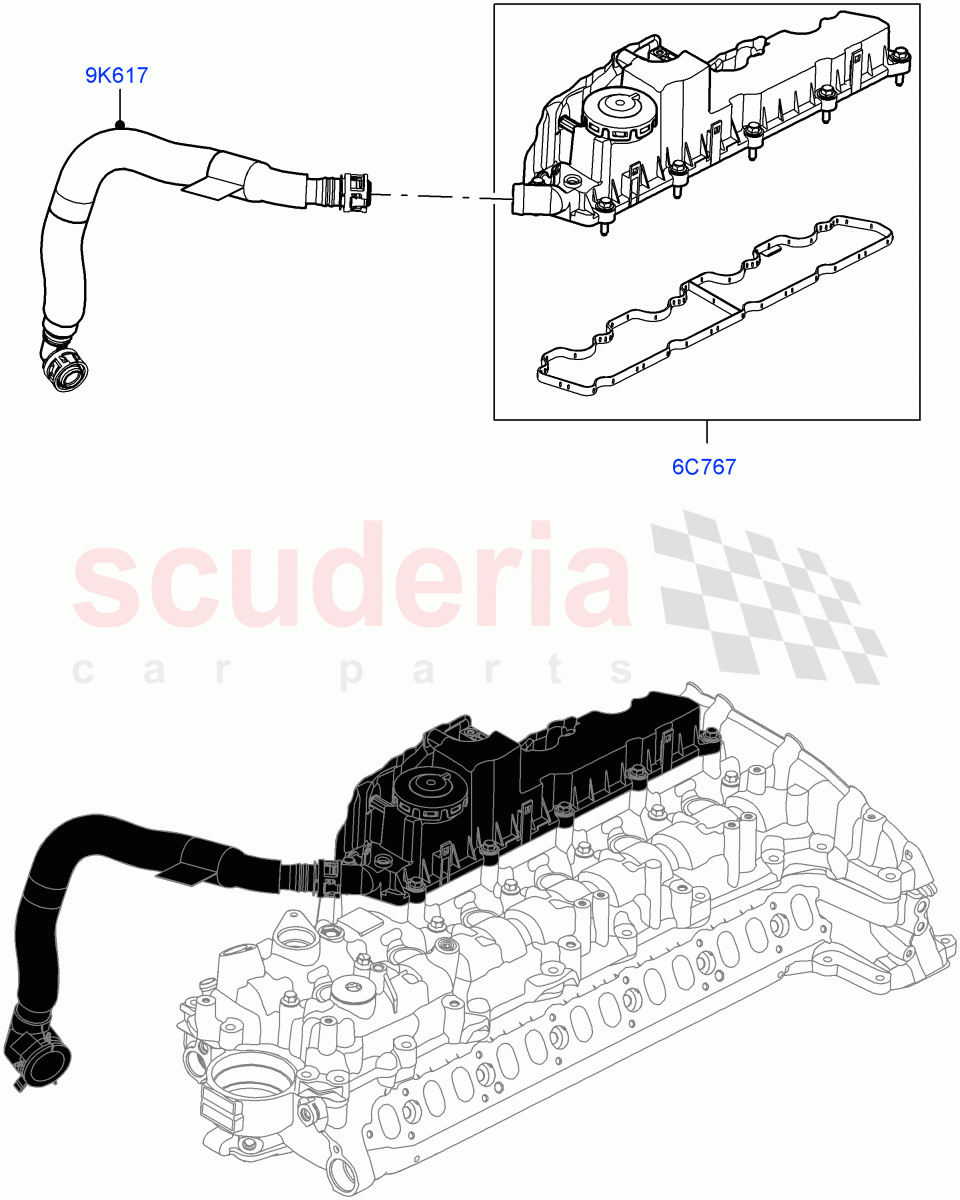 Emission Control - Crankcase (Nitra Plant Build) (3.0L AJ20D6 Diesel High) ((V) FROMM2000001) of Land Rover Land Rover Discovery 5 (2017+) [3.0 I6 Turbo Diesel AJ20D6]