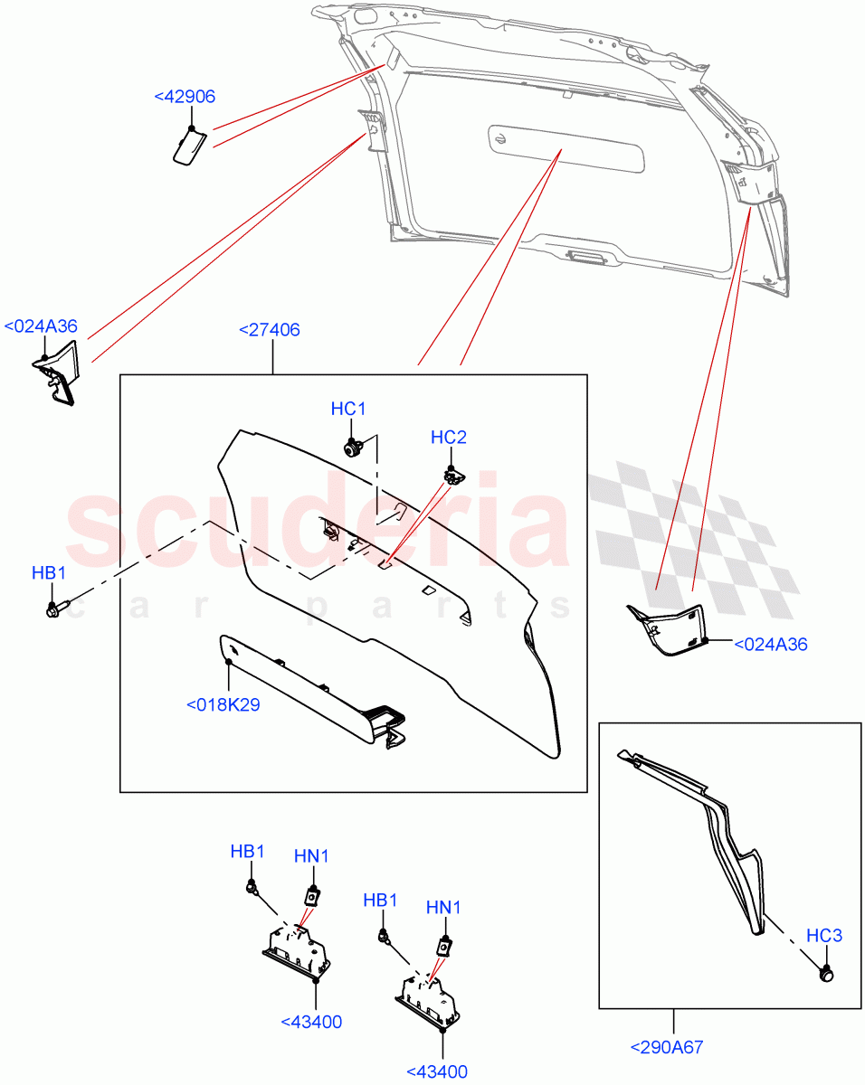 Back Door/Tailgate Trim Panels (Changsu (China)) of Land Rover Land Rover Range Rover Evoque (2019+) [2.0 Turbo Petrol AJ200P]