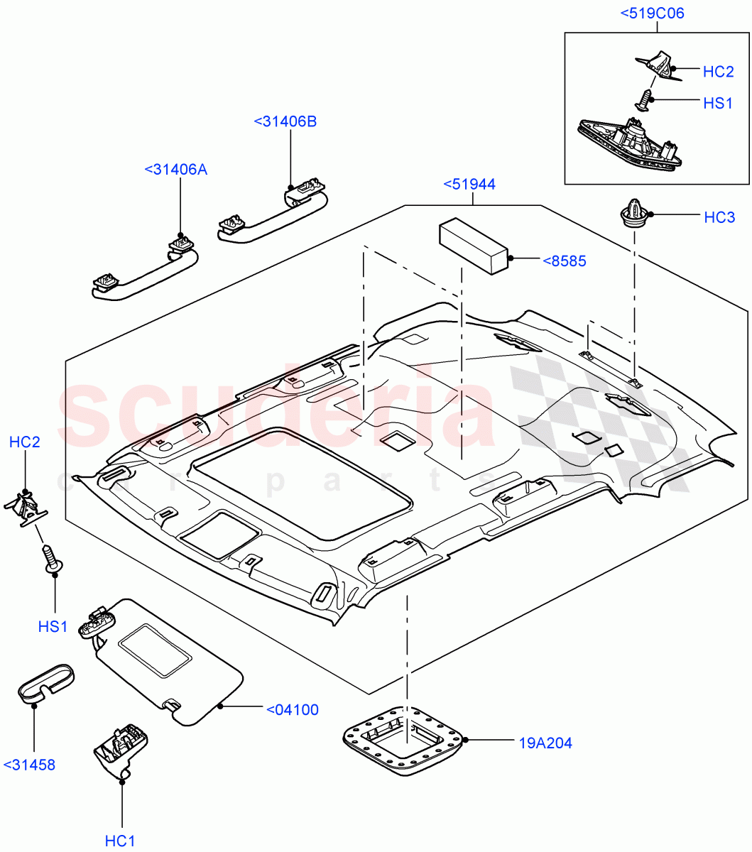 Headlining And Sun Visors ((V) TO9A999999) of Land Rover Land Rover Range Rover Sport (2005-2009) [4.4 AJ Petrol V8]
