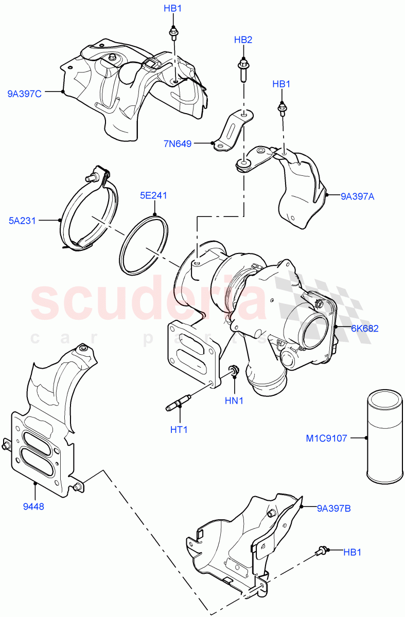 Turbocharger (2.0L AJ20P4 Petrol E100 PTA, Itatiaia (Brazil), 2.0L AJ20P4 Petrol Mid PTA, 2.0L AJ20P4 Petrol High PTA) of Land Rover Land Rover Range Rover Evoque (2019+) [2.0 Turbo Petrol AJ200P]