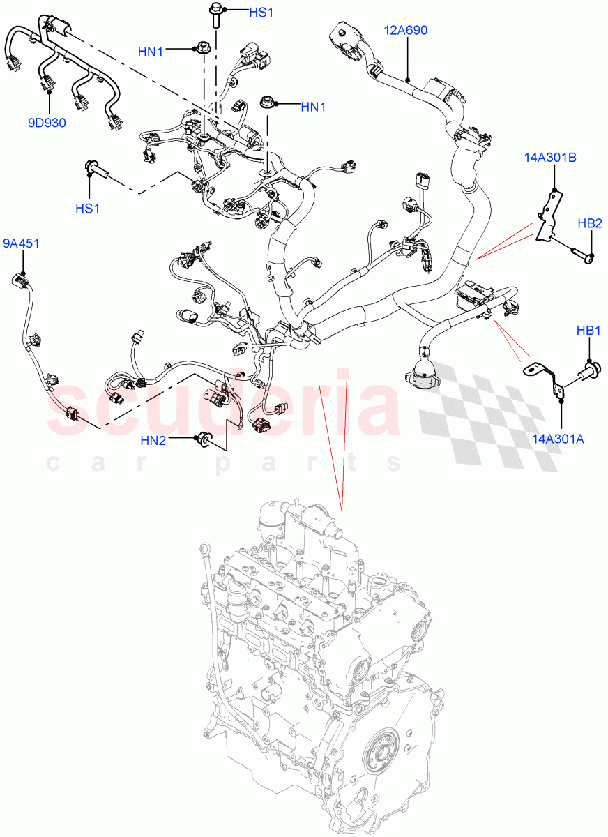 Engine Harness (2.0L AJ20P4 Petrol Mid PTA, Itatiaia (Brazil), 2.0L AJ20P4 Petrol High PTA, 2.0L AJ20P4 Petrol E100 PTA) of Land Rover Land Rover Range Rover Evoque (2019+) [1.5 I3 Turbo Petrol AJ20P3]