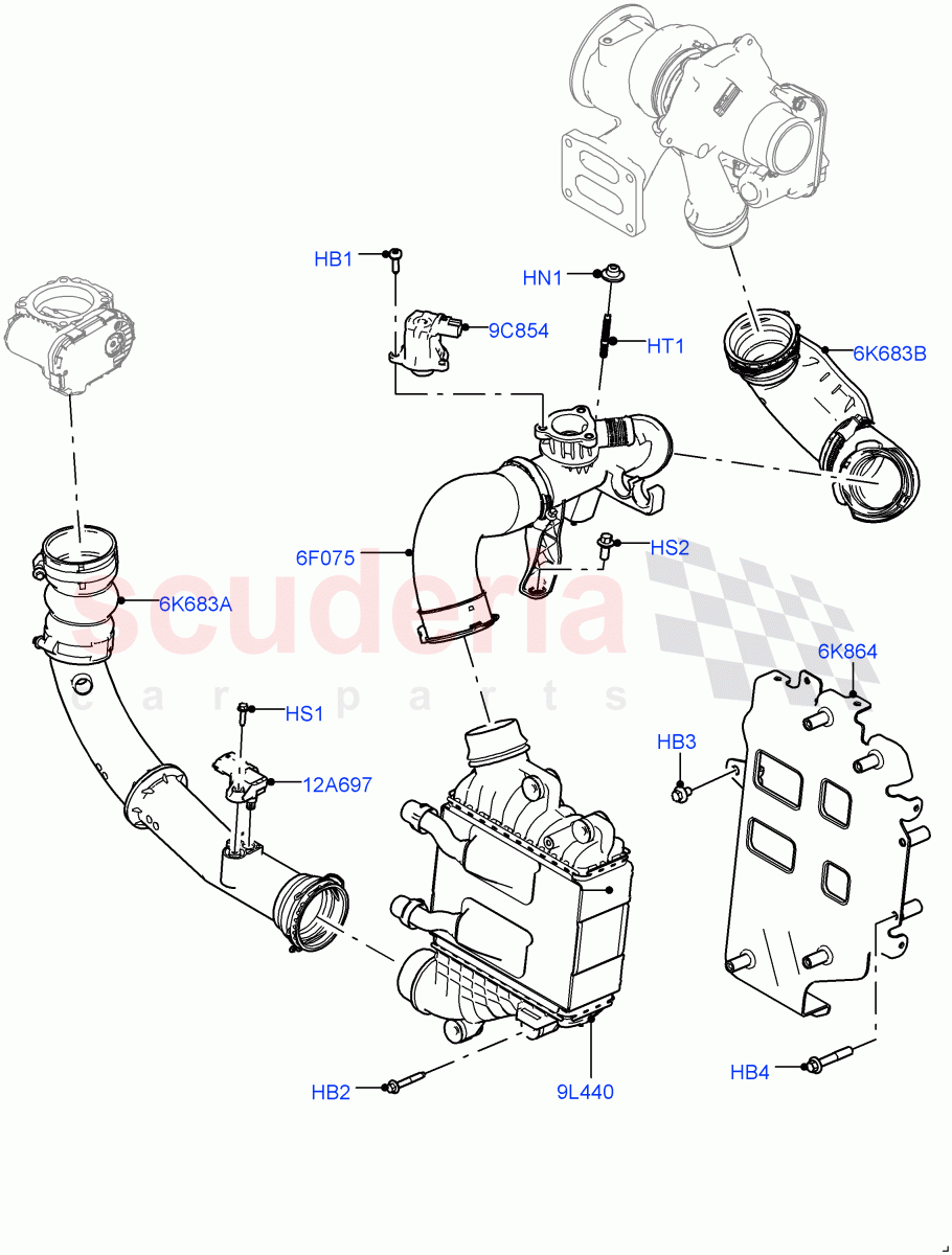 Intercooler/Air Ducts And Hoses (2.0L AJ20P4 Petrol Mid PTA, Changsu (China)) ((V) TOMG575834) of Land Rover Land Rover Range Rover Evoque (2019+) [2.0 Turbo Petrol AJ200P]