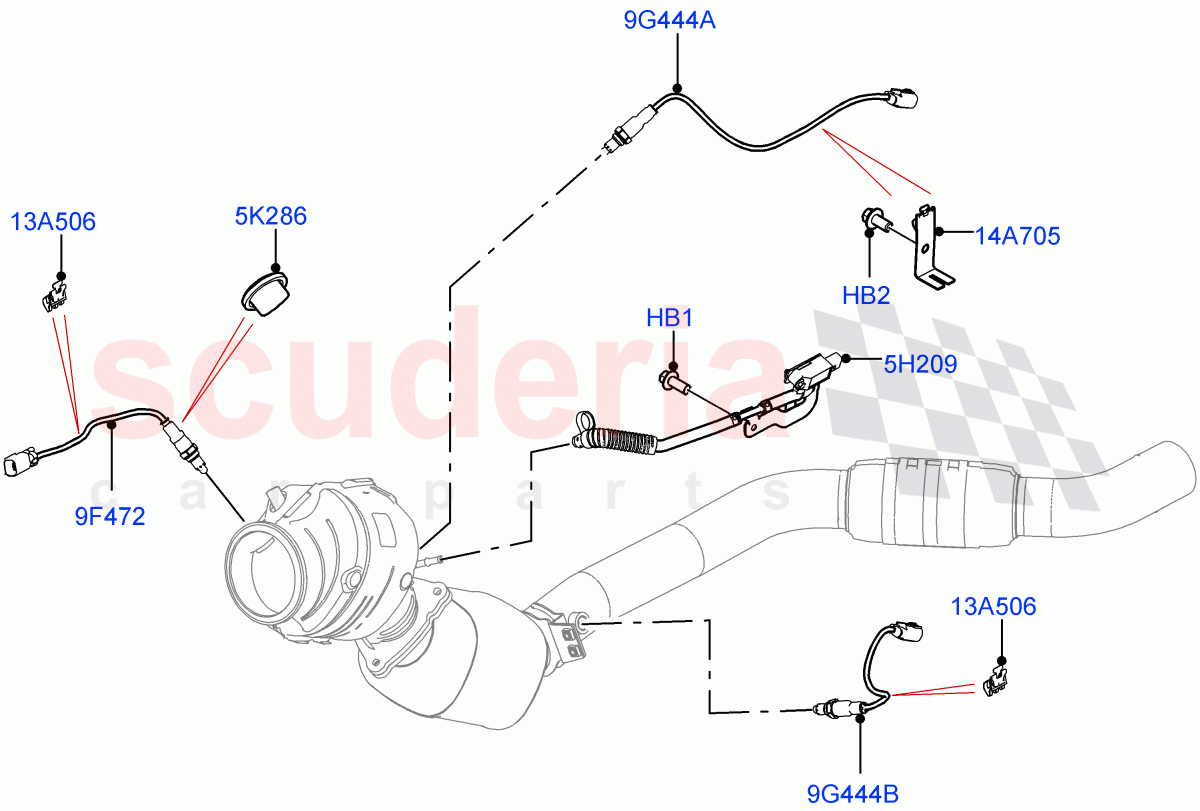 Exhaust Sensors And Modules (Nitra Plant Build) (3.0L AJ20P6 Petrol High, EU6D - Final (Petrol) Emission, China N6B (Petrol) - Compliance, Beijing 6 Petrol Emission) of Land Rover Land Rover Discovery 5 (2017+) [3.0 I6 Turbo Petrol AJ20P6]