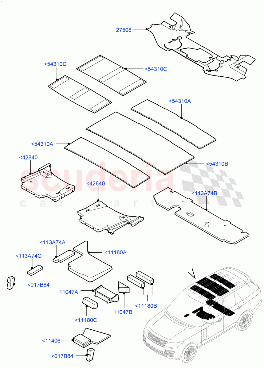 Insulators - Rear (Passenger Compartment) of Land Rover Land Rover Range Rover (2012-2021) [5.0 OHC SGDI NA V8 Petrol]