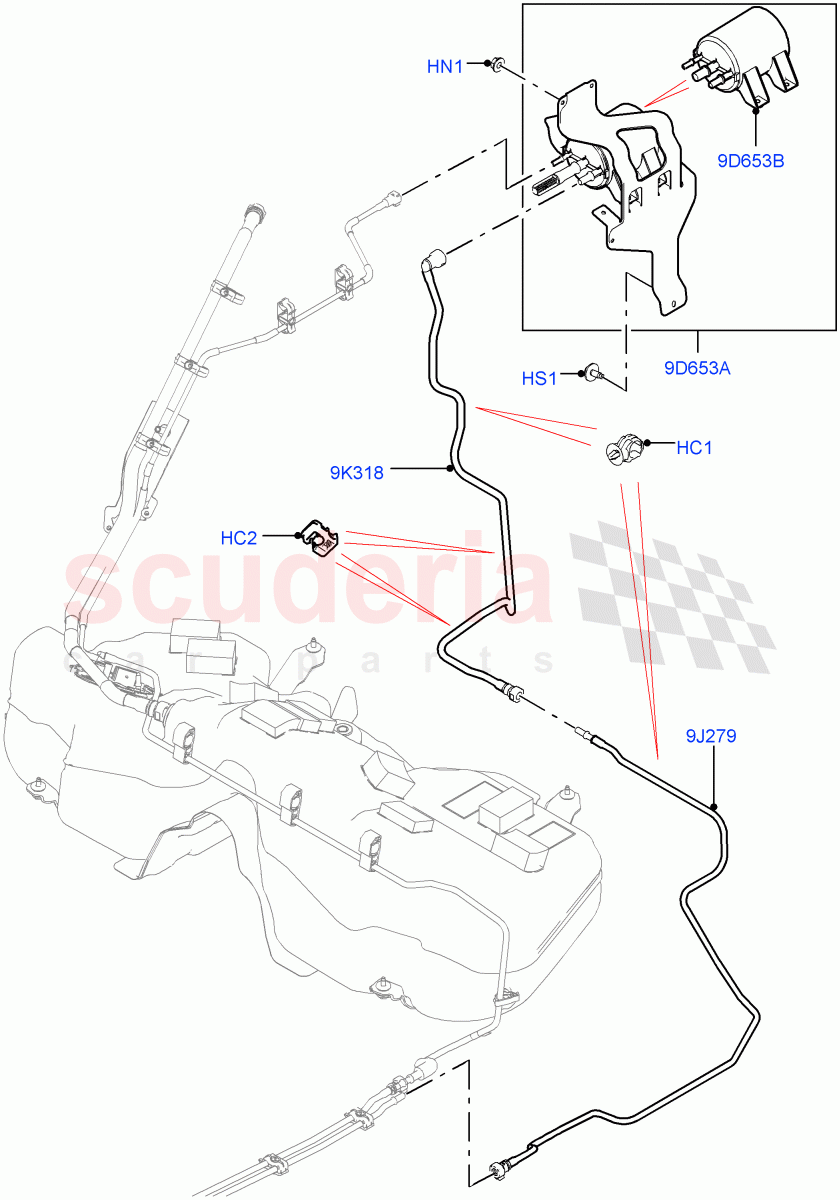 Fuel Lines (Rear Section) (3.0L DOHC GDI SC V6 PETROL, Fuel Tank-Petrol W/O Leak Detection) ((V) FROMKA000001) of Land Rover Land Rover Range Rover Velar (2017+) [3.0 DOHC GDI SC V6 Petrol]