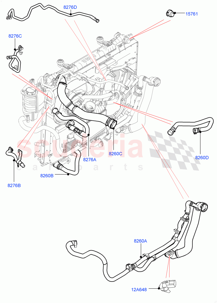 Cooling System Pipes And Hoses (Solihull Plant Build) (2.0L I4 DSL HIGH DOHC AJ200, Less Engine Cooling System) ((V) FROMKA000001) of Land Rover Land Rover Discovery 5 (2017+) [2.0 Turbo Diesel]
