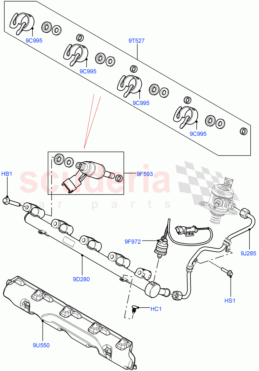 Fuel Injectors And Pipes (2.0L 16V TIVCT T/C 240PS Petrol, Itatiaia (Brazil)) ((V) FROMGT000001) of Land Rover Land Rover Range Rover Evoque (2012-2018) [2.0 Turbo Petrol GTDI]