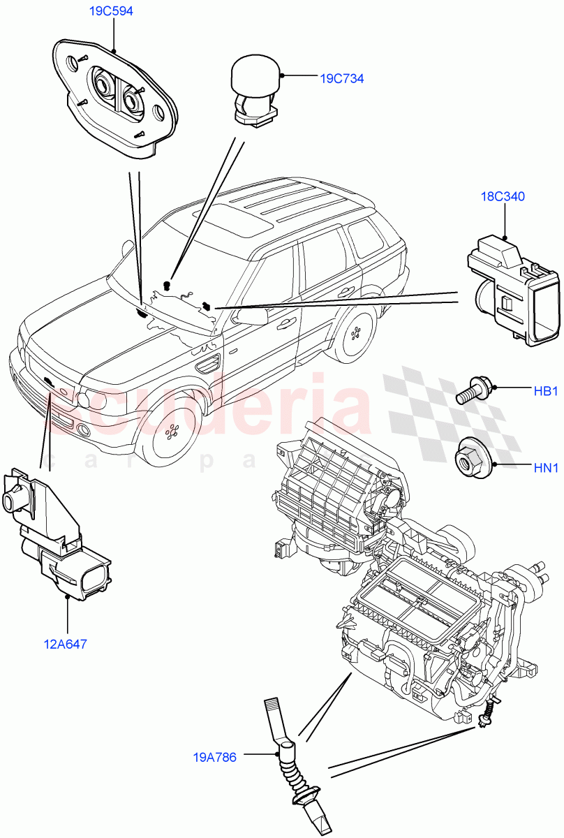 Heater/Air Cond.External Components ((V) TO9A999999) of Land Rover Land Rover Range Rover Sport (2005-2009) [2.7 Diesel V6]