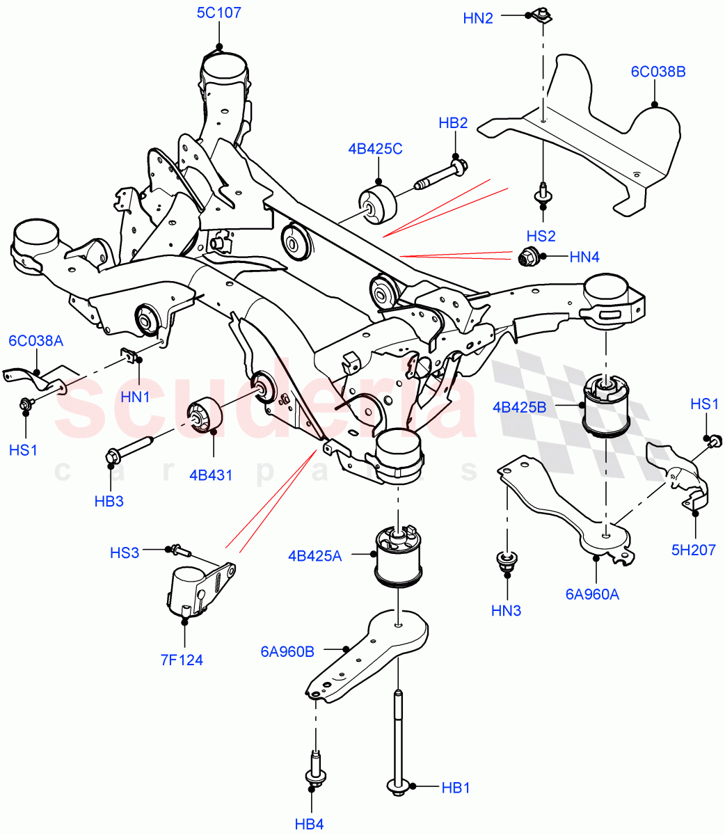 Rear Cross Member & Stabilizer Bar (Crossmember) (Halewood (UK), Electric Engine Battery-MHEV, Less Electric Engine Battery) of Land Rover Land Rover Range Rover Evoque (2019+) [2.0 Turbo Diesel]