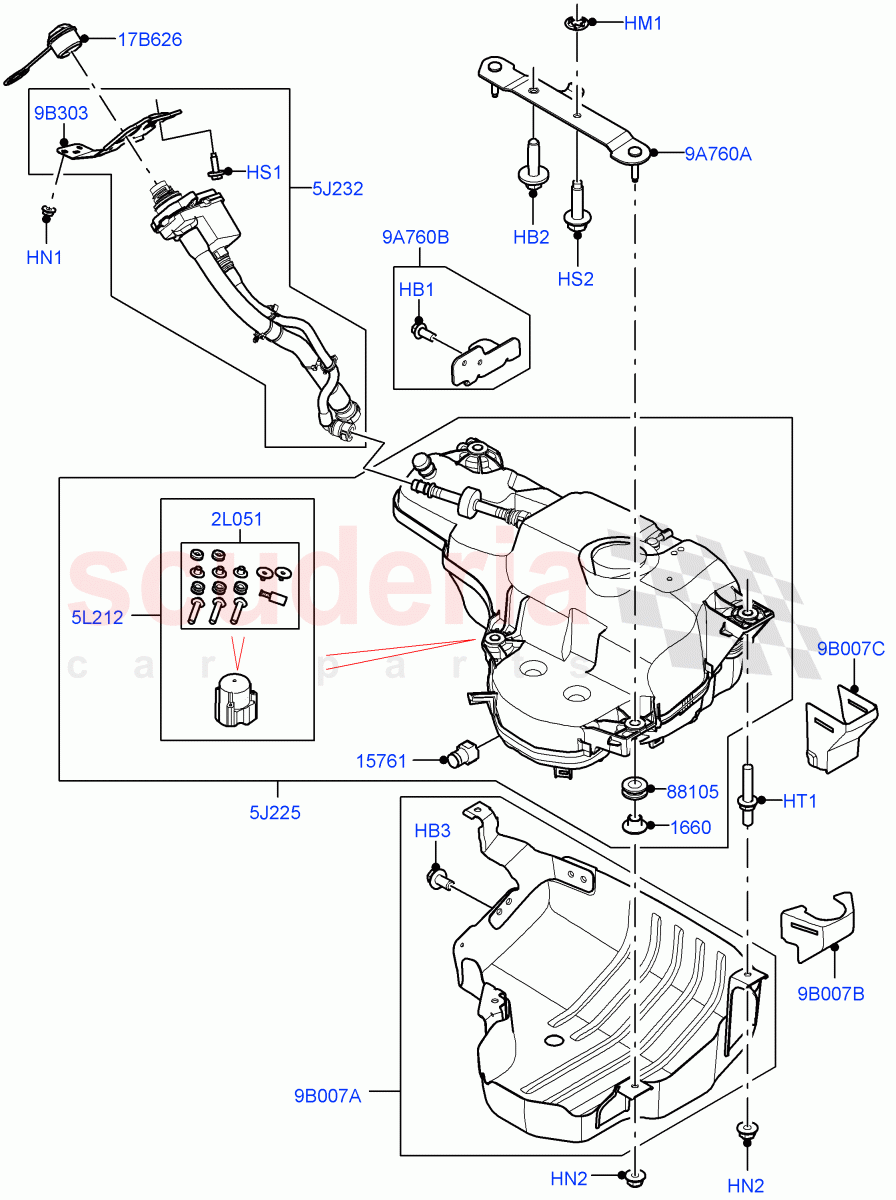 Exhaust Fluid Injection System (Tank And Filler, Nitra Plant Build) (3.0L AJ20D6 Diesel High, Short Wheelbase, With Diesel Exh Fluid Emission Tank, Standard Wheelbase) ((V) FROMM2000001) of Land Rover Land Rover Defender (2020+) [3.0 I6 Turbo Diesel AJ20D6]