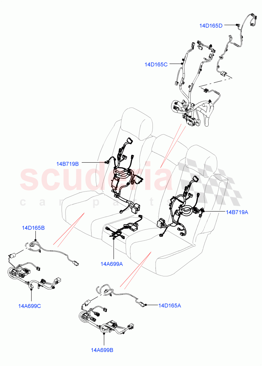 Wiring - Seats (Rear Seats) (40/20/40 Super Slouch Rear Seat) ((V) FROMJA000001, (V) TOJA999999) of Land Rover Land Rover Range Rover (2012-2021) [3.0 I6 Turbo Diesel AJ20D6]