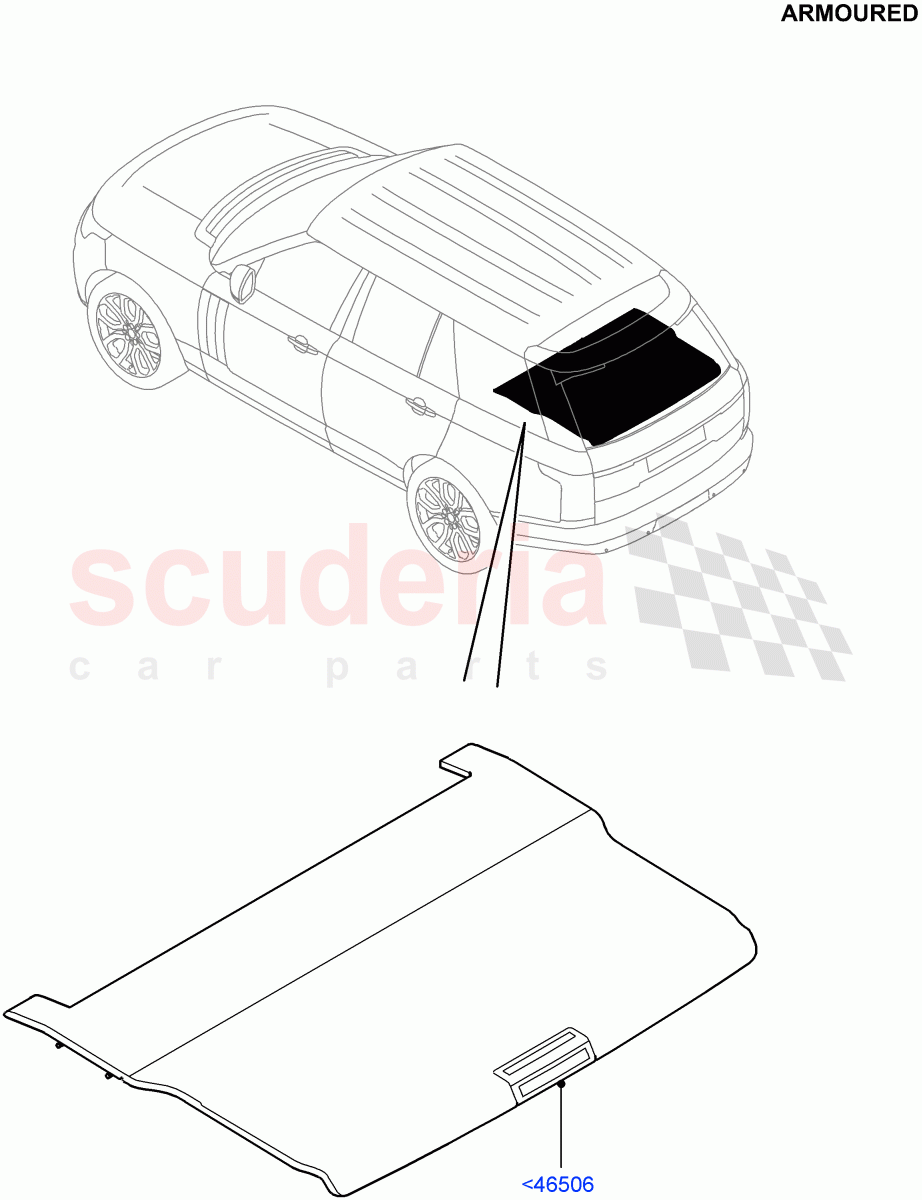 Load Compartment Trim (Package Tray, Upper) (Armoured) ((V) FROMEA000001) of Land Rover Land Rover Range Rover (2012-2021) [5.0 OHC SGDI SC V8 Petrol]