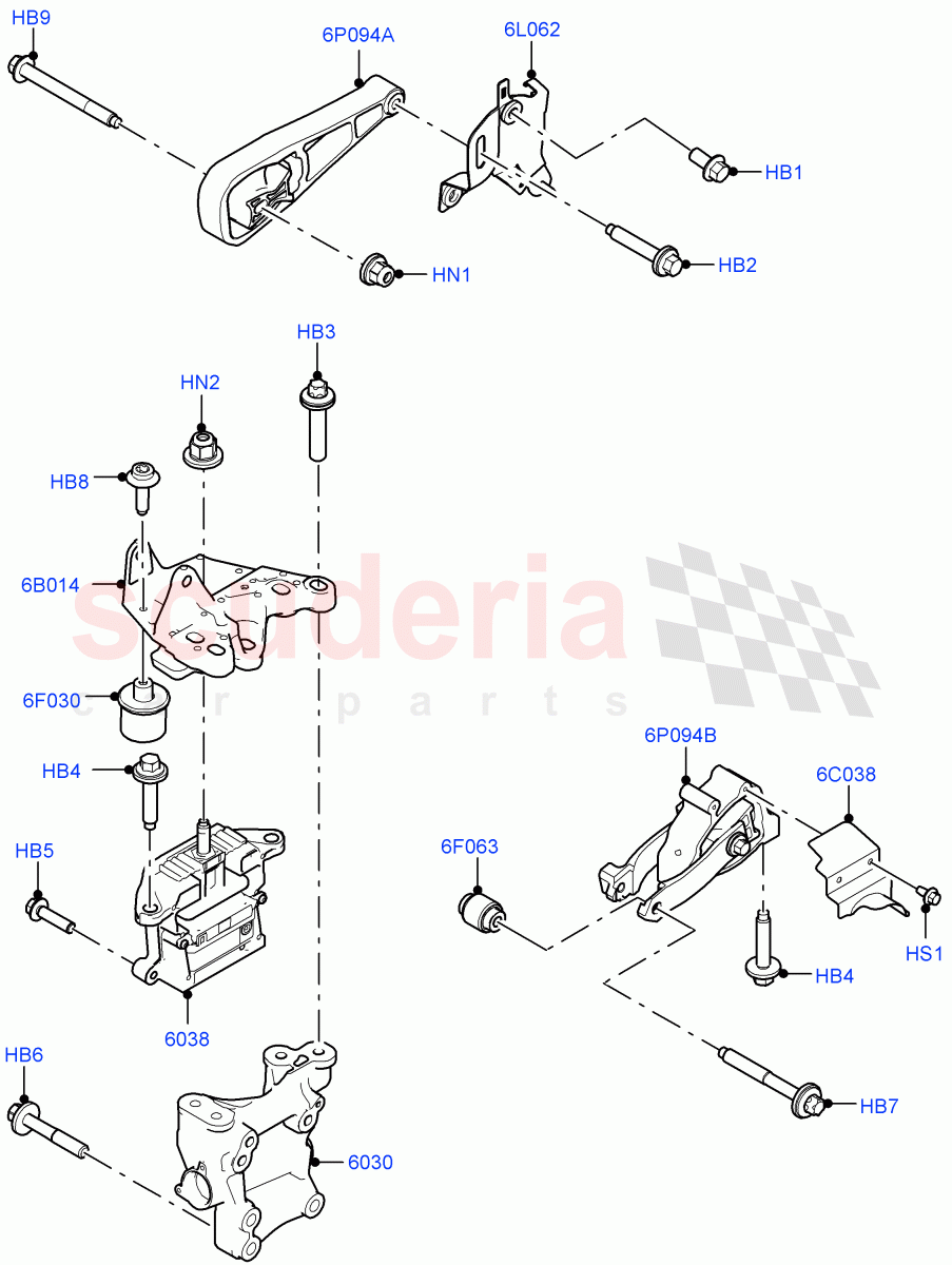Engine Mounting (2.0L AJ20P4 Petrol Mid PTA, Changsu (China), 2.0L AJ20P4 Petrol High PTA, 2.0L AJ20P4 Petrol E100 PTA) of Land Rover Land Rover Range Rover Evoque (2019+) [1.5 I3 Turbo Petrol AJ20P3]