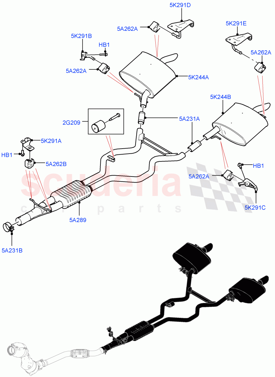 Rear Exhaust System (2.0L AJ200P Hi PHEV) ((V) FROMJA000001) of Land Rover Land Rover Range Rover (2012-2021) [2.0 Turbo Petrol AJ200P]