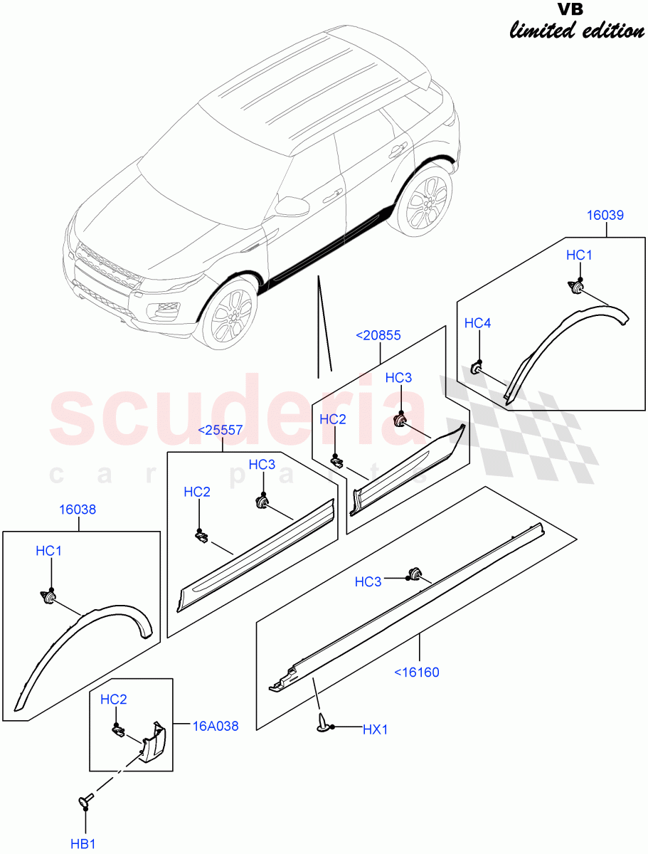 Body Mouldings (Victoria Beckham Limited Edition, Halewood (UK)) of Land Rover Land Rover Range Rover Evoque (2012-2018) [2.0 Turbo Petrol AJ200P]