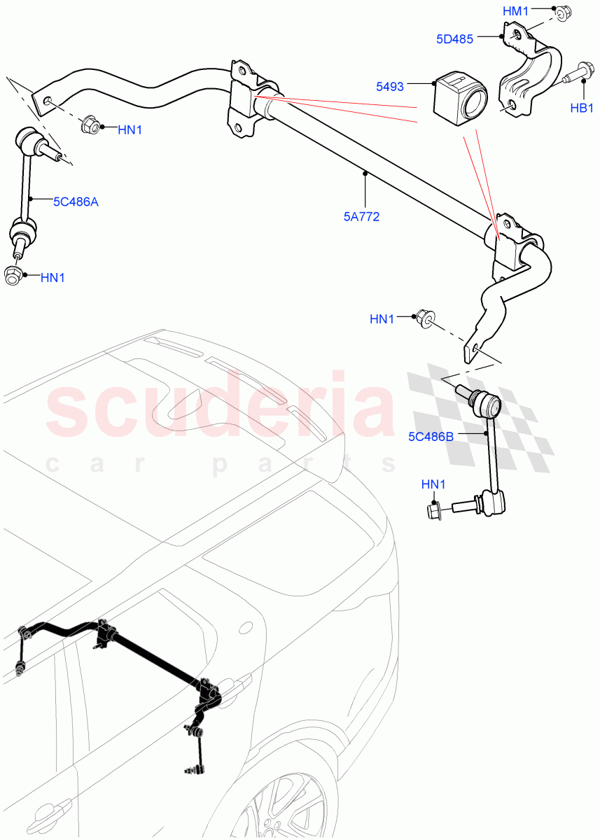 Rear Cross Member & Stabilizer Bar (Conventional Stabilizer Bar, Nitra Plant Build) ((V) FROMK2000001, (V) TOL2999999) of Land Rover Land Rover Discovery 5 (2017+) [3.0 DOHC GDI SC V6 Petrol]