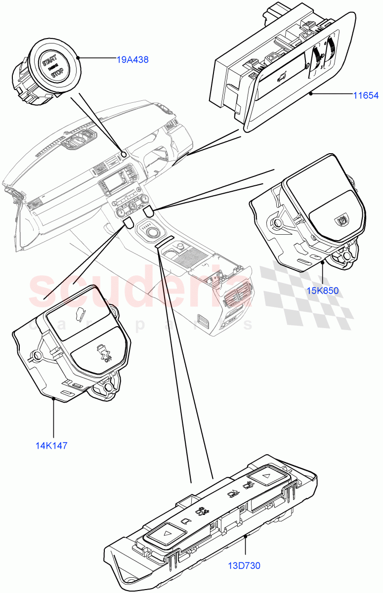 Switches (Facia And Console) (Itatiaia (Brazil)) ((V) FROMGT000001) of Land Rover Land Rover Range Rover Evoque (2012-2018) [2.0 Turbo Diesel]