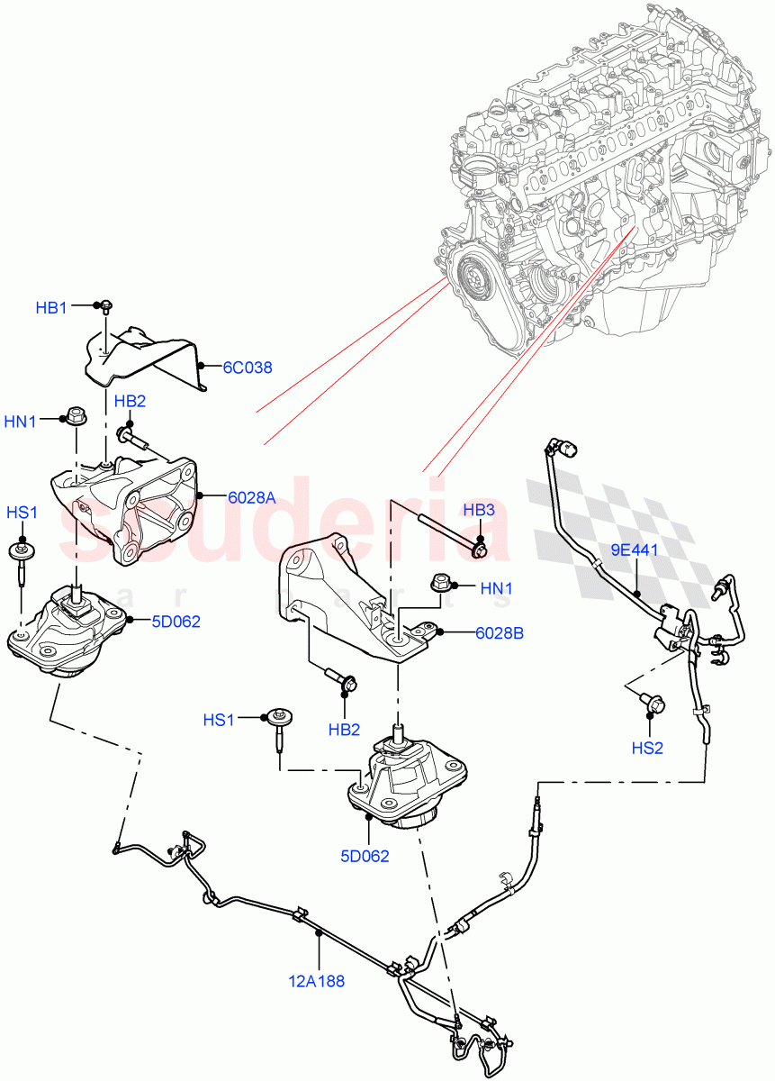 Engine Mounting (Nitra Plant Build) (3.0L AJ20D6 Diesel High) ((V) FROMM2000001) of Land Rover Land Rover Discovery 5 (2017+) [3.0 I6 Turbo Diesel AJ20D6]