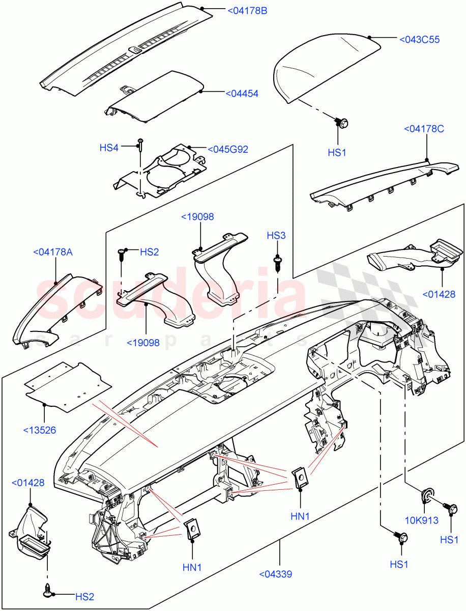 Instrument Panel (Upper, Solihull Plant Build, External Components) (Less Head Up Display) ((V) FROMHA000001) of Land Rover Land Rover Discovery 5 (2017+) [3.0 Diesel 24V DOHC TC]