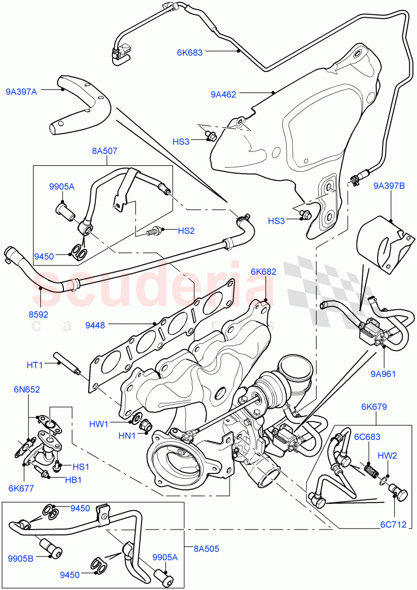 Turbocharger (2.0L 16V TIVCT T/C 240PS Petrol, Itatiaia (Brazil)) ((V) FROMGT000001) of Land Rover Land Rover Discovery Sport (2015+) [2.0 Turbo Petrol GTDI]