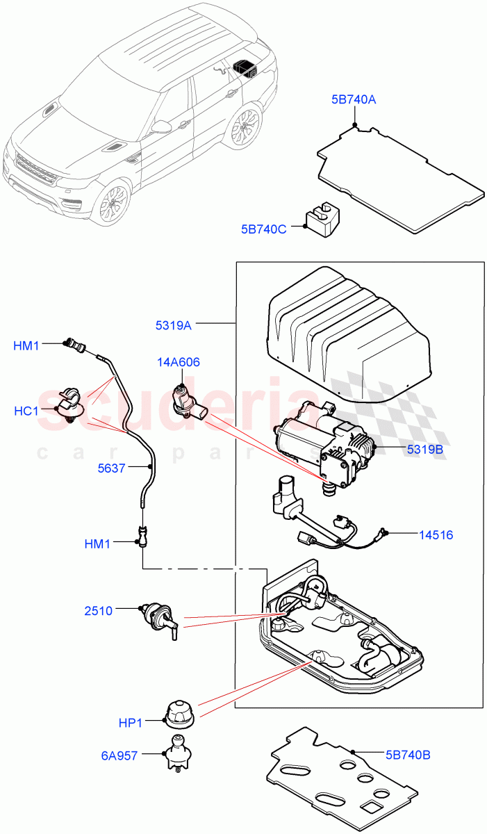 Air Suspension Compressor And Lines of Land Rover Land Rover Range Rover Sport (2014+) [2.0 Turbo Petrol AJ200P]