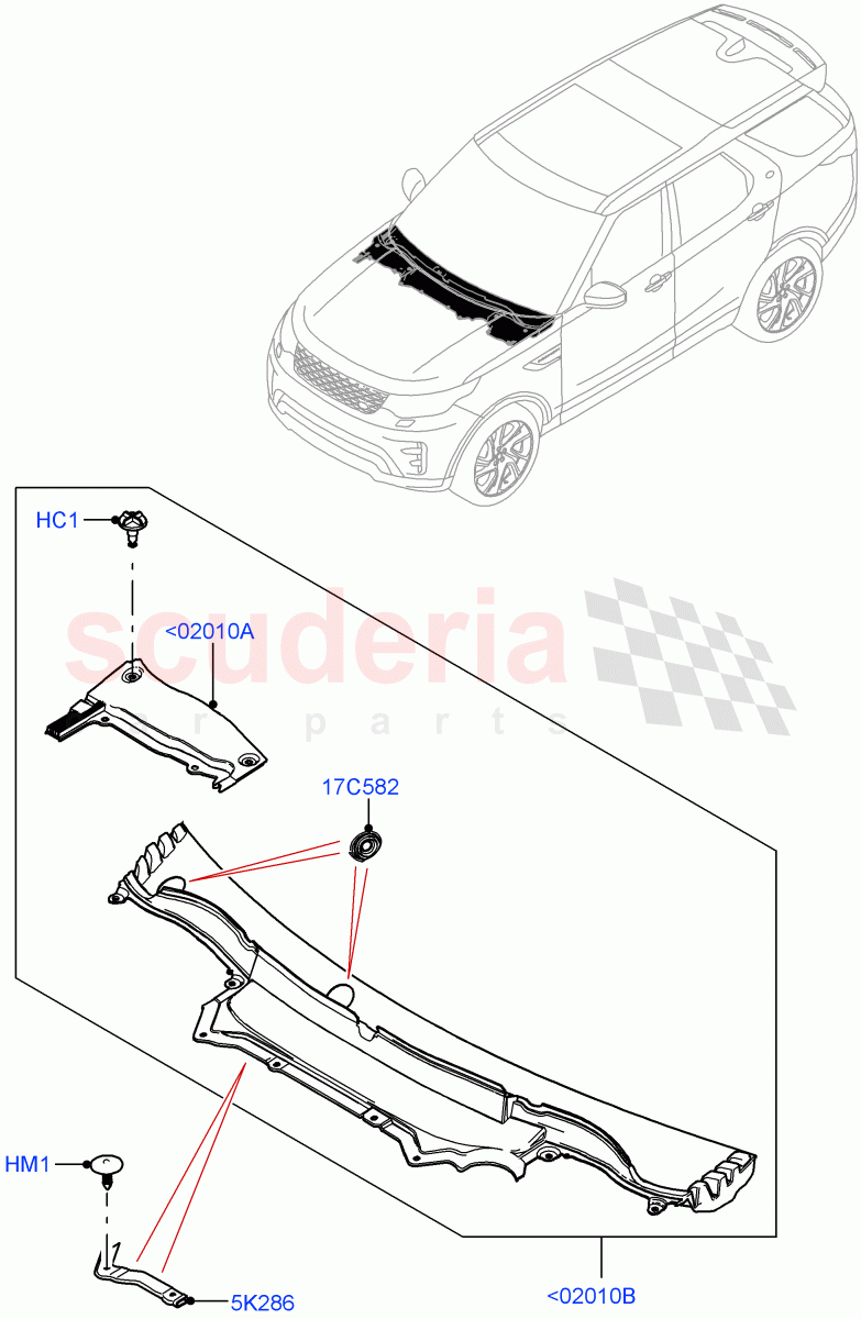 Cowl/Panel And Related Parts (Nitra Plant Build) ((V) FROMK2000001) of Land Rover Land Rover Discovery 5 (2017+) [3.0 I6 Turbo Diesel AJ20D6]