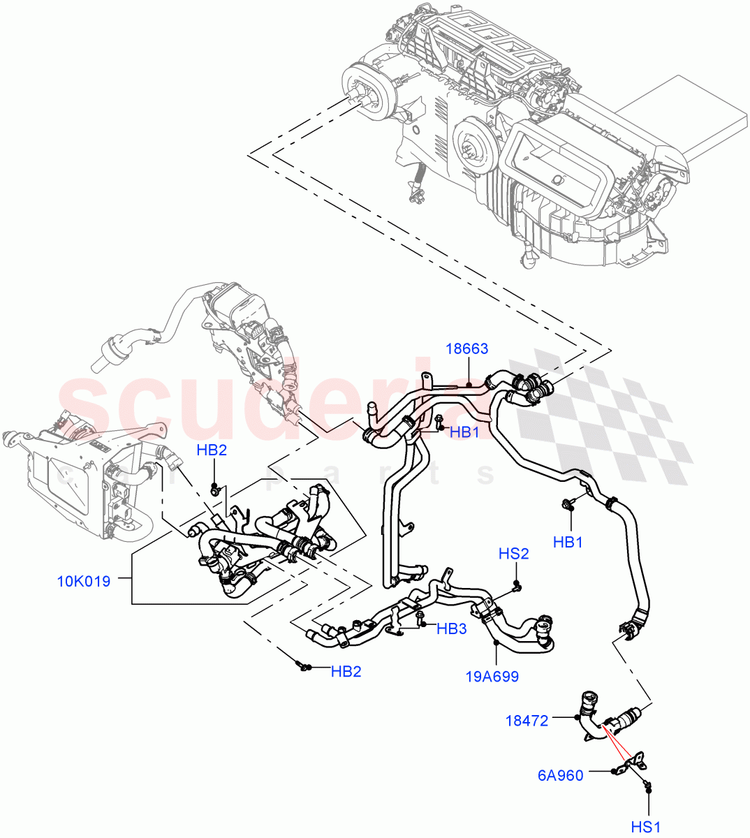 Heater Hoses (2.0L AJ200P Hi PHEV, Pre-Condition w/oFuel Operated Heat, Fuel Heater W/Pk Heat With Remote, Fuel Fired Heater With Park Heat) ((V) FROMM2000001) of Land Rover Land Rover Defender (2020+) [2.0 Turbo Petrol AJ200P]