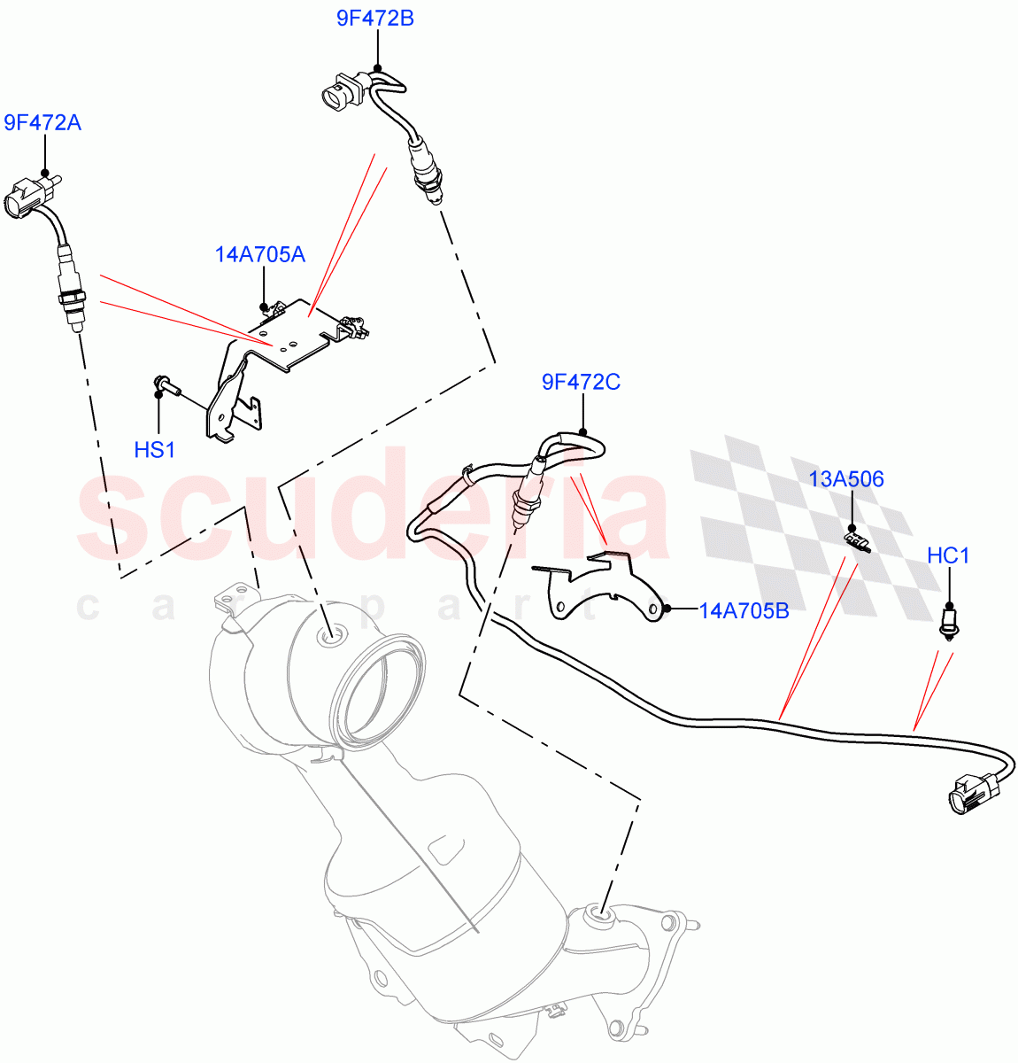 Exhaust Sensors And Modules (2.0L AJ20P4 Petrol High PTA, Japan DBA Emissions, Halewood (UK), 2.0L AJ20P4 Petrol Mid PTA, SULEV Requirements, L7 Emission - Brazil) of Land Rover Land Rover Discovery Sport (2015+) [2.0 Turbo Petrol AJ200P]