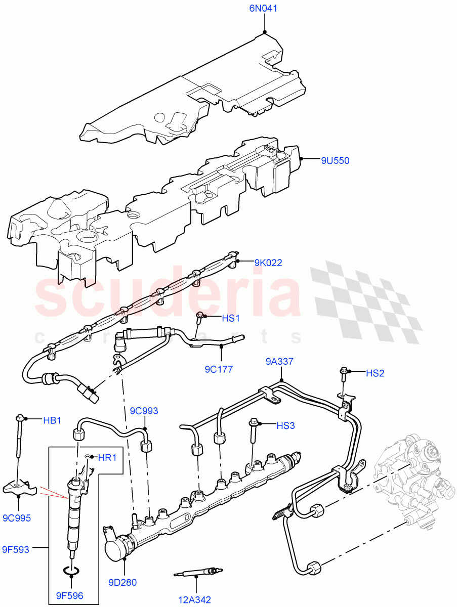 Fuel Injectors And Pipes (Nitra Plant Build) (3.0L AJ20D6 Diesel High) ((V) FROMM2000001) of Land Rover Land Rover Discovery 5 (2017+) [3.0 I6 Turbo Diesel AJ20D6]