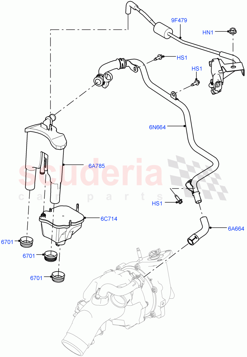 Emission Control - Crankcase (Solihull Plant Build, Engine Ventilation) (3.0 V6 D Low MT ROW, 3.0 V6 D Gen2 Mono Turbo) ((V) FROMFA000001) of Land Rover Land Rover Range Rover (2012-2021) [3.0 Diesel 24V DOHC TC]
