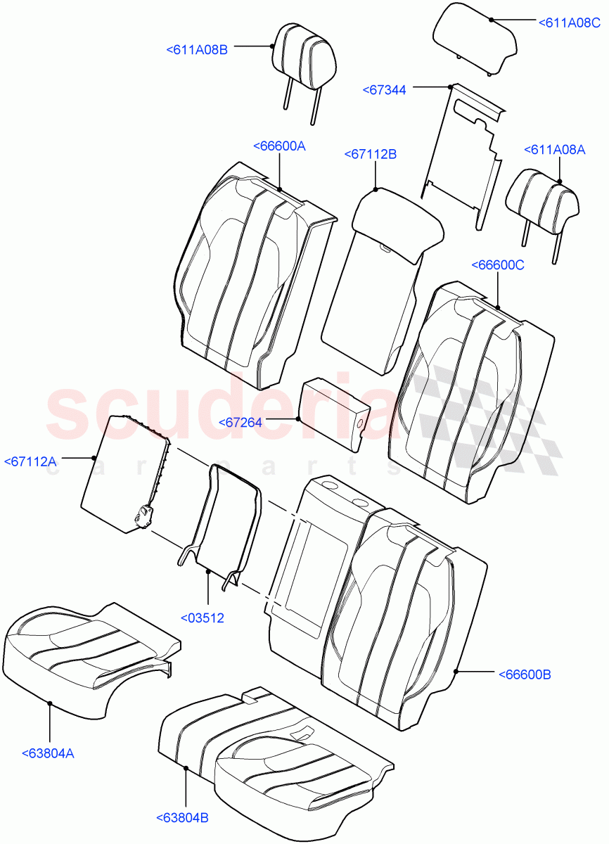 Rear Seat Covers (Extended Windsor, Non SVR) ((V) FROMEA396203, (V) TOHA999999) of Land Rover Land Rover Range Rover Sport (2014+) [5.0 OHC SGDI SC V8 Petrol]