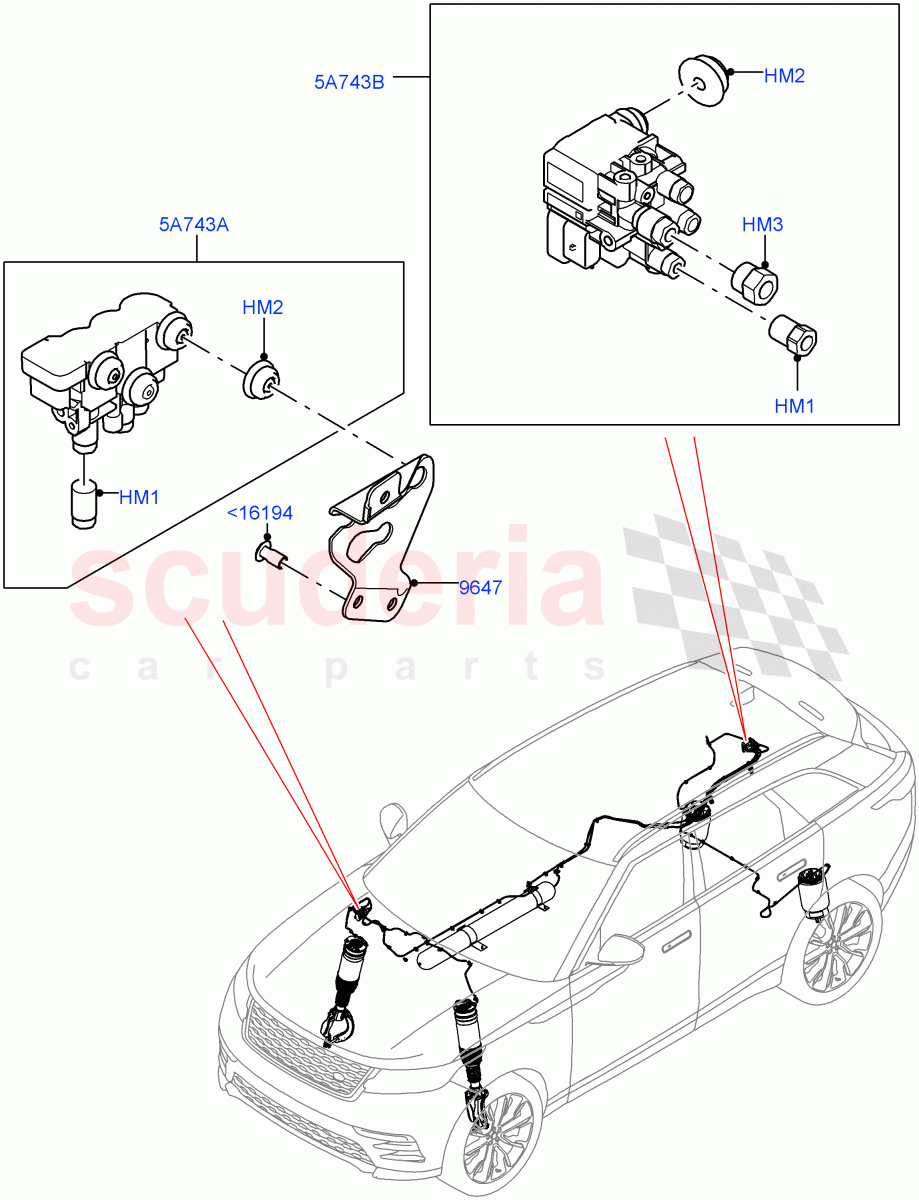 Air Suspension Compressor And Lines (Air Suspension Lines) (With Four Corner Air Suspension, With Performance Suspension) ((V) TOLA999999) of Land Rover Land Rover Range Rover Velar (2017+) [3.0 DOHC GDI SC V6 Petrol]