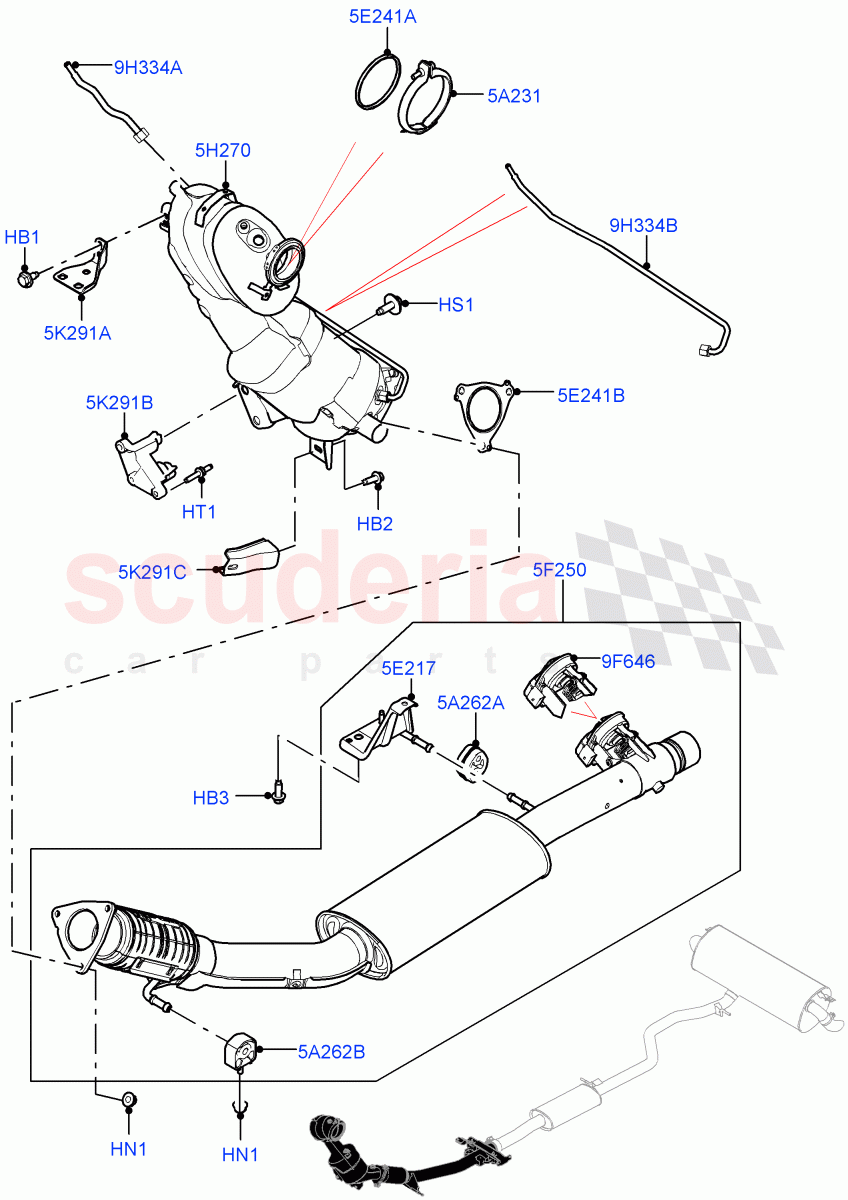 Front Exhaust System (2.0L AJ21D4 Diesel Mid, EU6D - Final (Diesel) Emission, Itatiaia (Brazil), Bharat VI Emission, L7 Emission - Brazil, J-WLTP Emission) of Land Rover Land Rover Range Rover Evoque (2019+) [2.0 Turbo Diesel AJ21D4]
