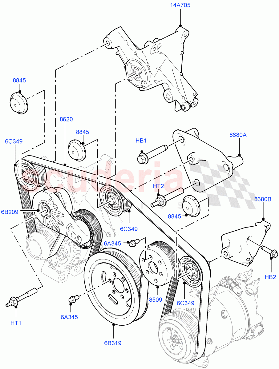 Pulleys And Drive Belts (Front) (3.0 V6 Diesel) of Land Rover Land Rover Range Rover Velar (2017+) [3.0 Diesel 24V DOHC TC]