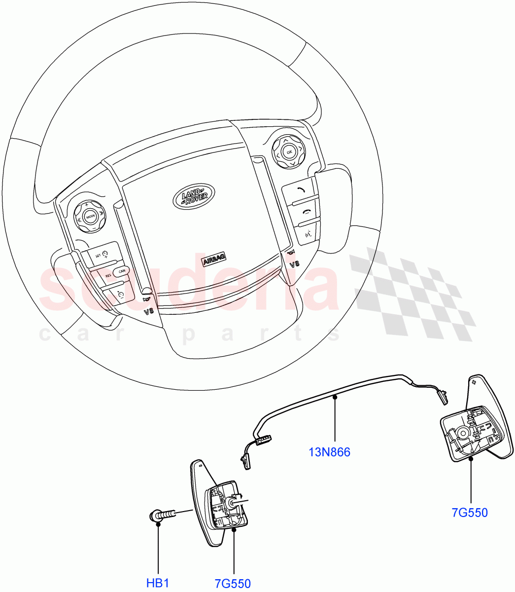 Gear Change-Automatic Transmission (Steering Wheel) (3.0 V6 Diesel, 6 Speed Auto Transmission ZF 6HP28, 5.0L OHC SGDI SC V8 Petrol - AJ133, 5.0L OHC SGDI NA V8 Petrol - AJ133) ((V) FROMAA000001) of Land Rover Land Rover Range Rover Sport (2010-2013) [3.6 V8 32V DOHC EFI Diesel]