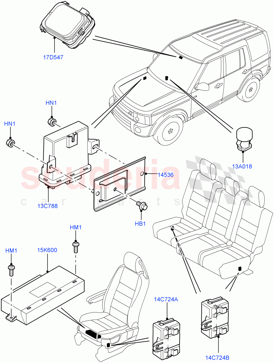 Vehicle Modules And Sensors (Passenger Compartment) ((V) FROMAA000001, (V) TODA999999) of Land Rover Land Rover Discovery 4 (2010-2016) [3.0 DOHC GDI SC V6 Petrol]