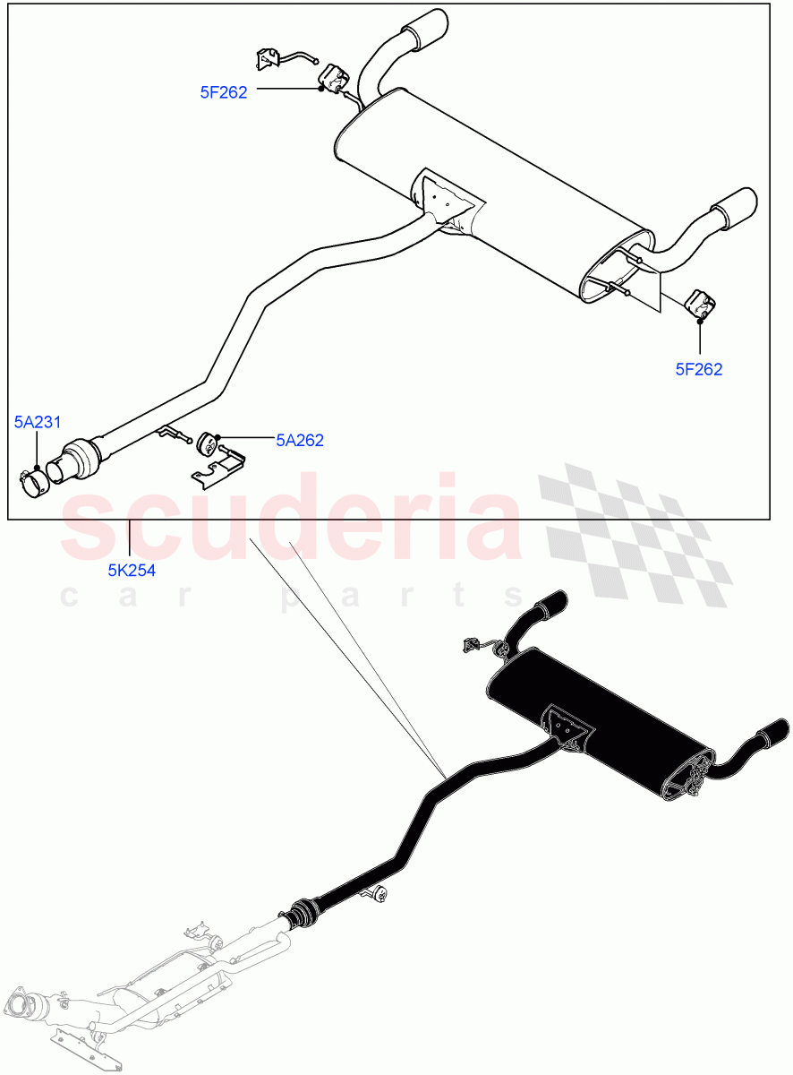 Rear Exhaust System (2.0L I4 DSL MID DOHC AJ200, With 7 Seat Configuration, Less Spare Wheel, Dual Exhaust - Dynamic, Instant Mobility System - High) ((V) FROMGH000001) of Land Rover Land Rover Discovery Sport (2015+) [2.0 Turbo Diesel]