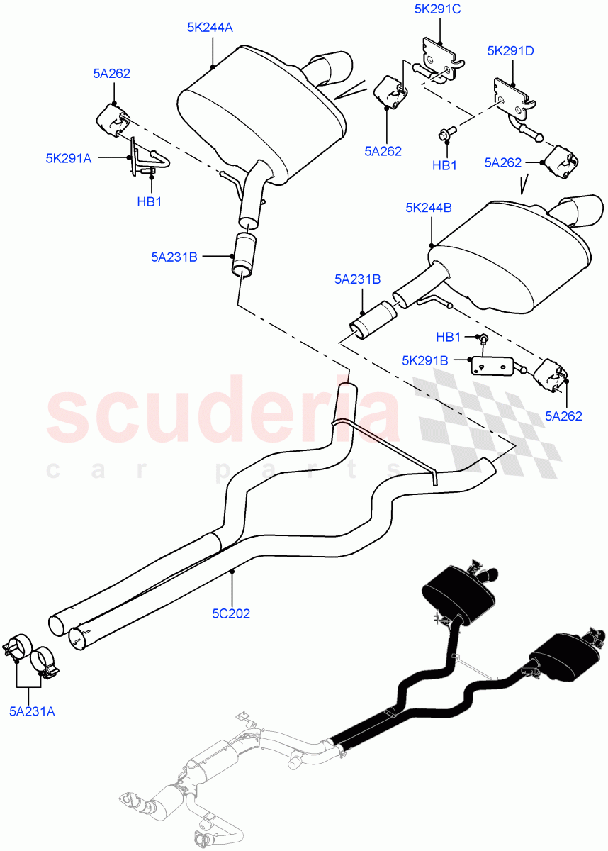Exhaust System (Rear, Muffler) (4.4L DOHC DITC V8 Diesel) ((V) TOFA999999) of Land Rover Land Rover Range Rover Sport (2014+) [4.4 DOHC Diesel V8 DITC]