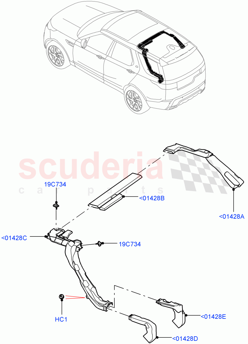 Air Vents, Louvres And Ducts (Headliner, Solihull Plant Build, Internal Components) (With Air Conditioning - Front/Rear) ((V) FROMHA000001, (V) TOJA999999) of Land Rover Land Rover Discovery 5 (2017+) [3.0 Diesel 24V DOHC TC]