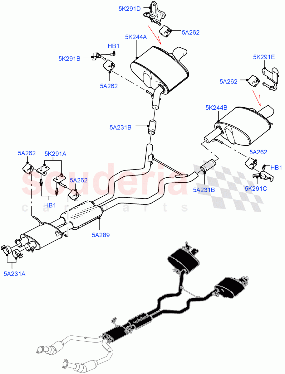 Rear Exhaust System (3.0L DOHC GDI SC V6 PETROL) ((V) FROMJA000001) of Land Rover Land Rover Range Rover Sport (2014+) [3.0 DOHC GDI SC V6 Petrol]