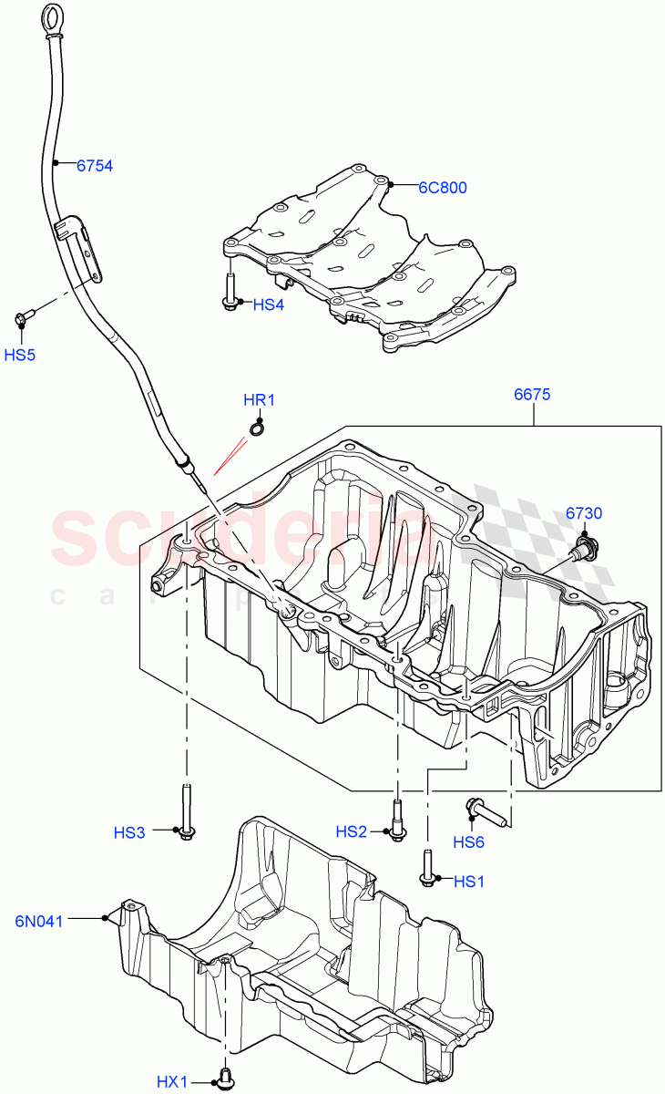 Oil Pan/Oil Level Indicator (2.0L AJ20P4 Petrol Mid PTA, Itatiaia (Brazil), 2.0L AJ20P4 Petrol High PTA, 2.0L AJ20P4 Petrol E100 PTA) of Land Rover Land Rover Range Rover Evoque (2019+) [2.0 Turbo Petrol AJ200P]