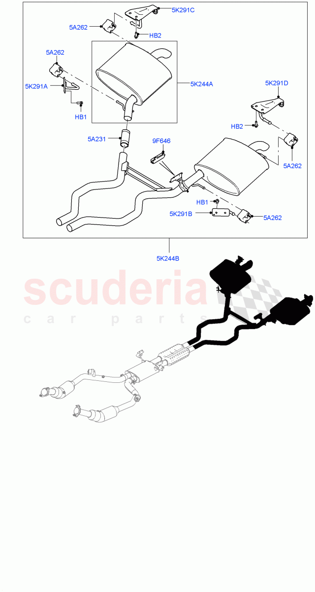 Exhaust System (Rear Section) (3.0L DOHC GDI SC V6 PETROL) ((V) FROMEA000001, (V) TOEA134600) of Land Rover Land Rover Range Rover (2012-2021) [3.0 DOHC GDI SC V6 Petrol]