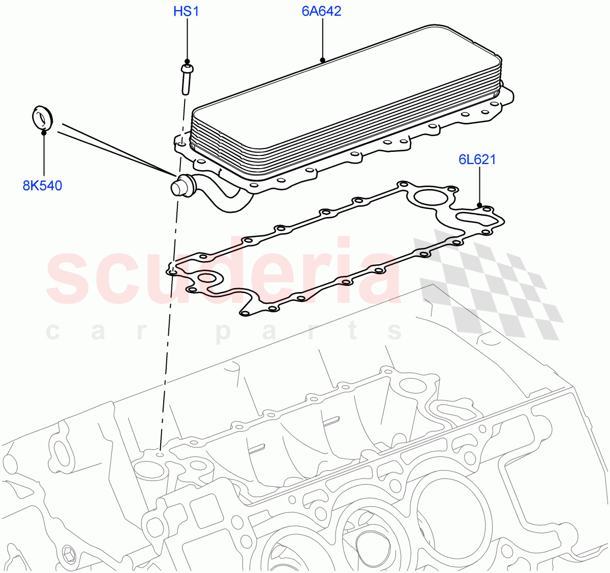 Oil Cooler And Filter (Solihull Plant Build, Oil Cooler) (3.0L DOHC GDI SC V6 PETROL) ((V) FROMEA000001) of Land Rover Land Rover Discovery 4 (2010-2016) [3.0 DOHC GDI SC V6 Petrol]