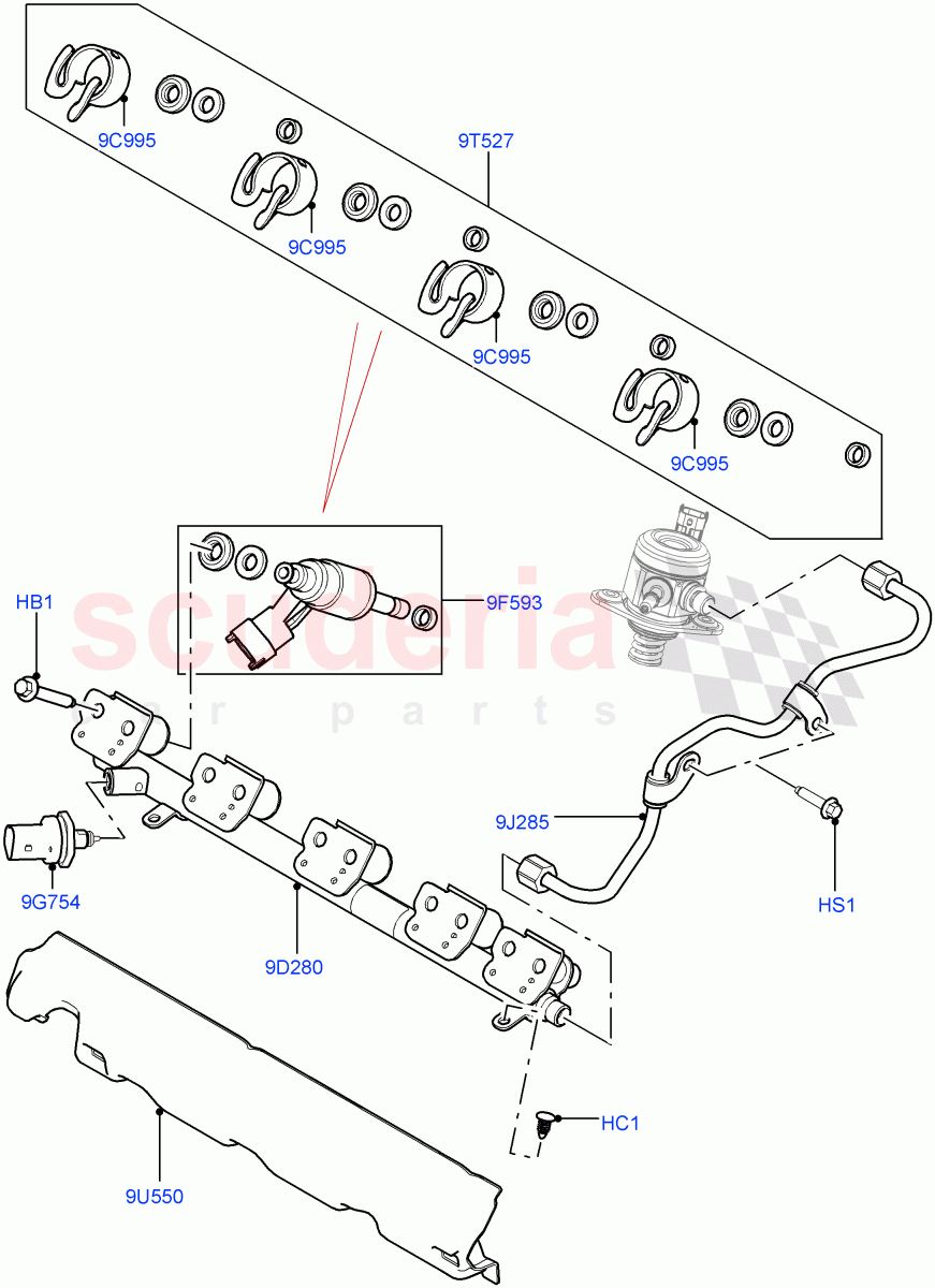 Fuel Injectors And Pipes (2.0L 16V TIVCT T/C Gen2 Petrol, Halewood (UK)) ((V) FROMEH000001) of Land Rover Land Rover Range Rover Evoque (2012-2018) [2.0 Turbo Petrol GTDI]