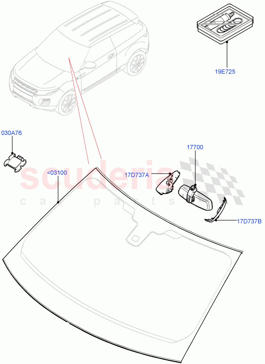 Windscreen/Inside Rear View Mirror (Halewood (UK)) ((V) TODH999999) of Land Rover Land Rover Range Rover Evoque (2012-2018) [2.0 Turbo Diesel]