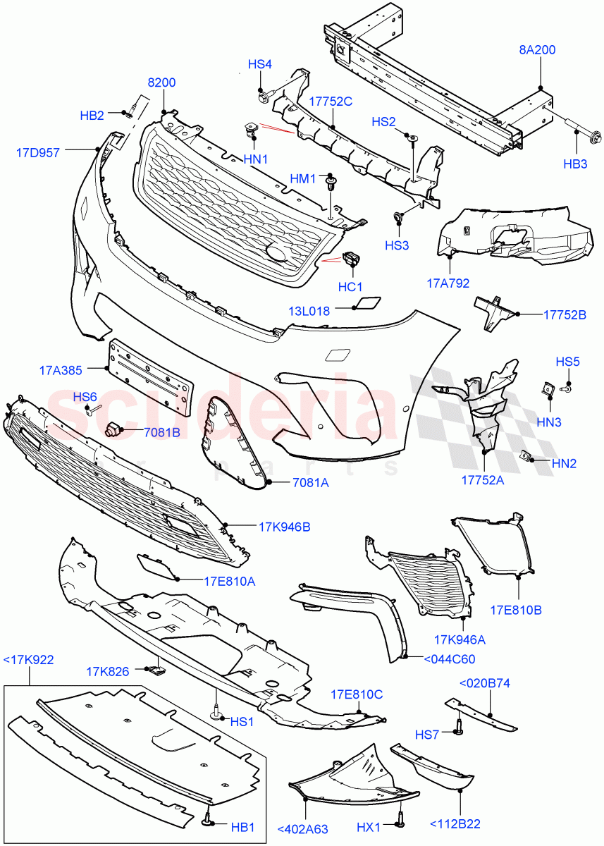 Radiator Grille And Front Bumper (5.0L P AJ133 DOHC CDA S/C Enhanced, Limited Package) ((V) FROMKA000001) of Land Rover Land Rover Range Rover Velar (2017+) [2.0 Turbo Petrol AJ200P]