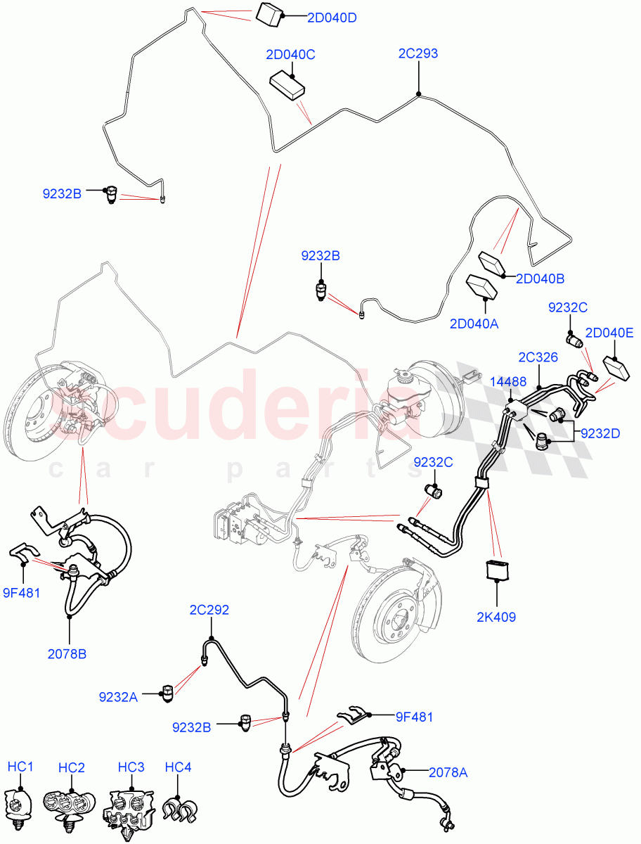 Front Brake Pipes (Solihull Plant Build) (LHD) ((V) FROMHA000001) of Land Rover Land Rover Discovery 5 (2017+) [3.0 DOHC GDI SC V6 Petrol]