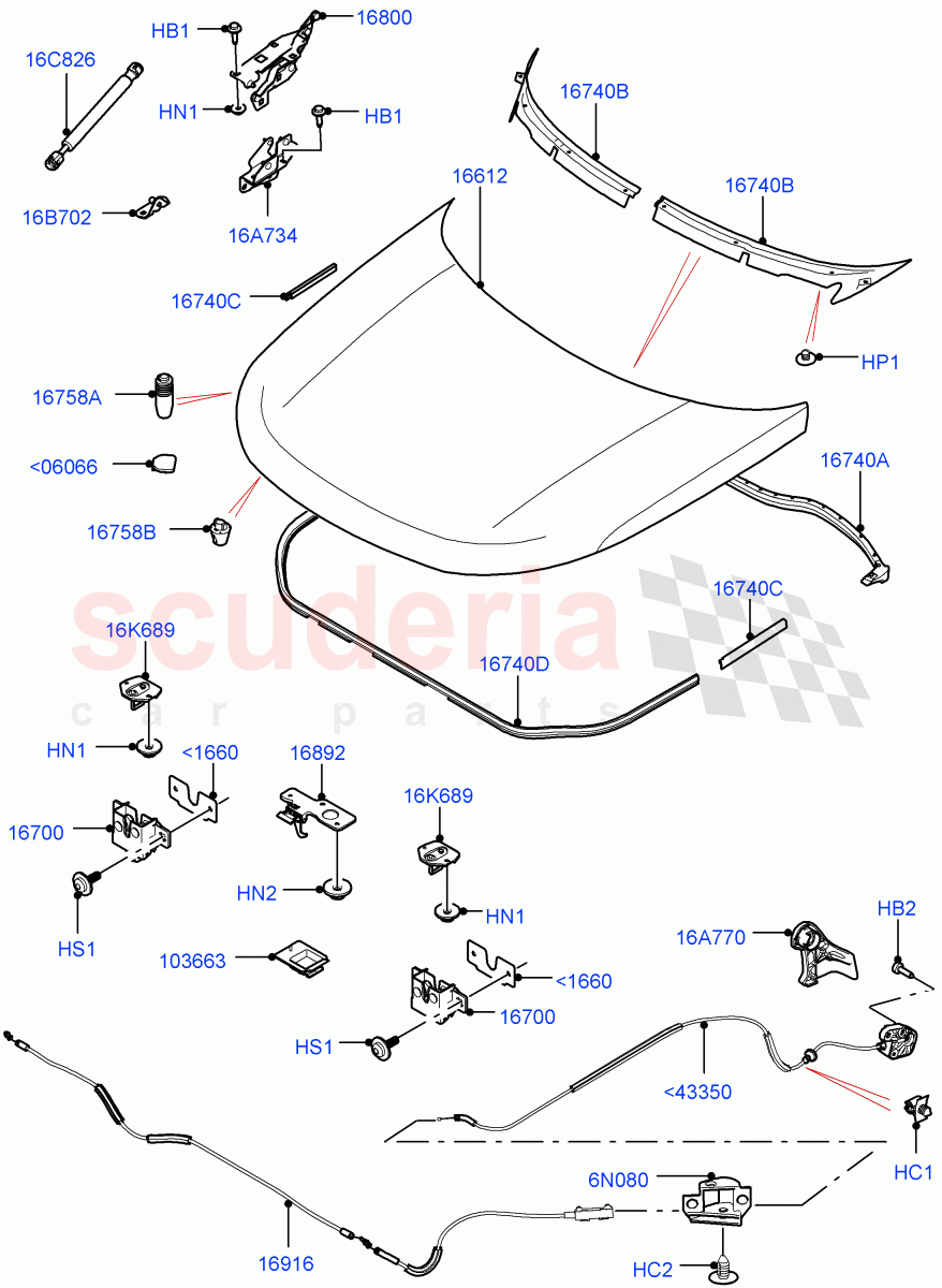 Hood And Related Parts (Solihull Plant Build) ((V) FROMHA000001) of Land Rover Land Rover Discovery 5 (2017+) [3.0 I6 Turbo Diesel AJ20D6]